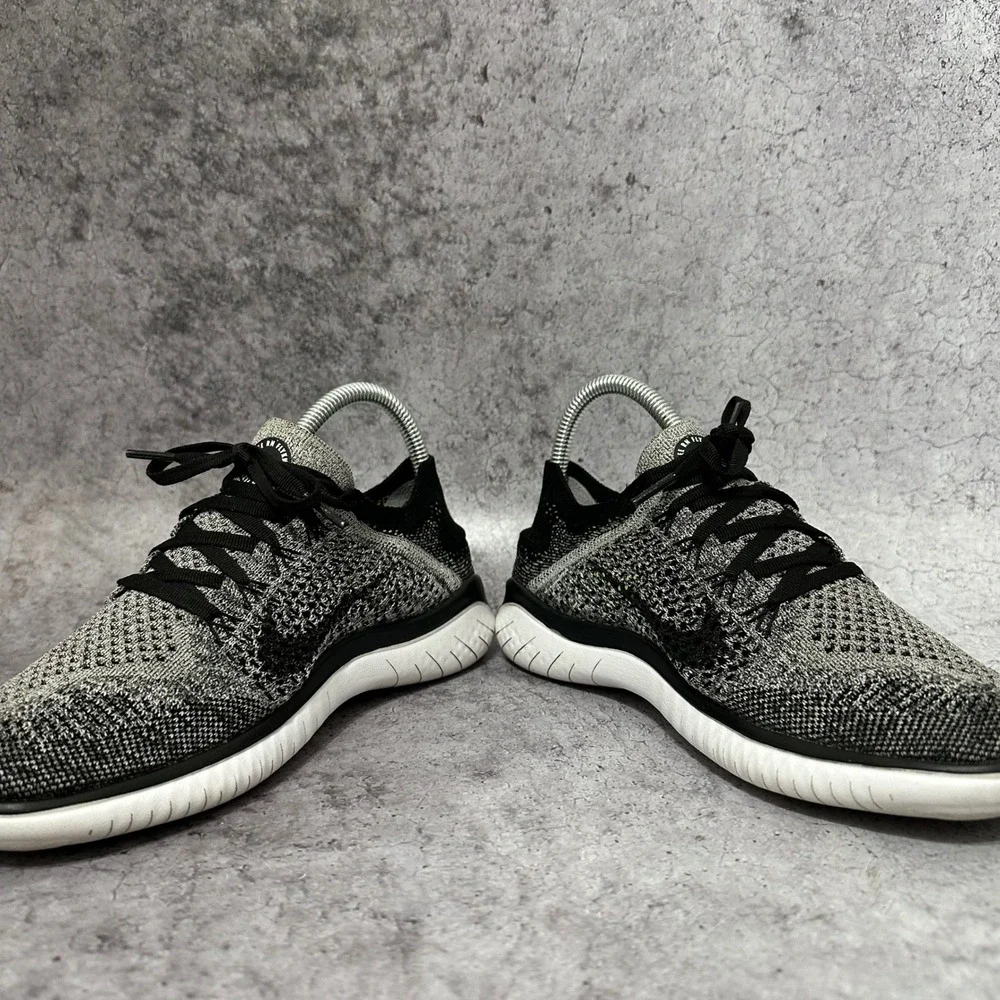 Nike Free RN Flyknit 2018 Womens 7 Oreo Black White Running Shoes 942839-101